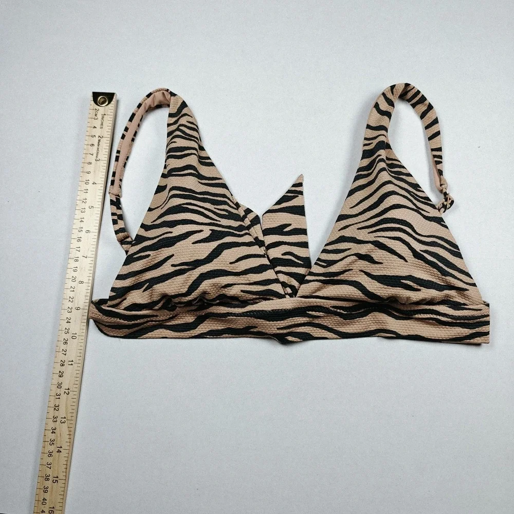 Aerie NWT Zebra Tan Removable Pad Tie Back Bikini Top  Small Adjustable Straps - Picture 3 of 10